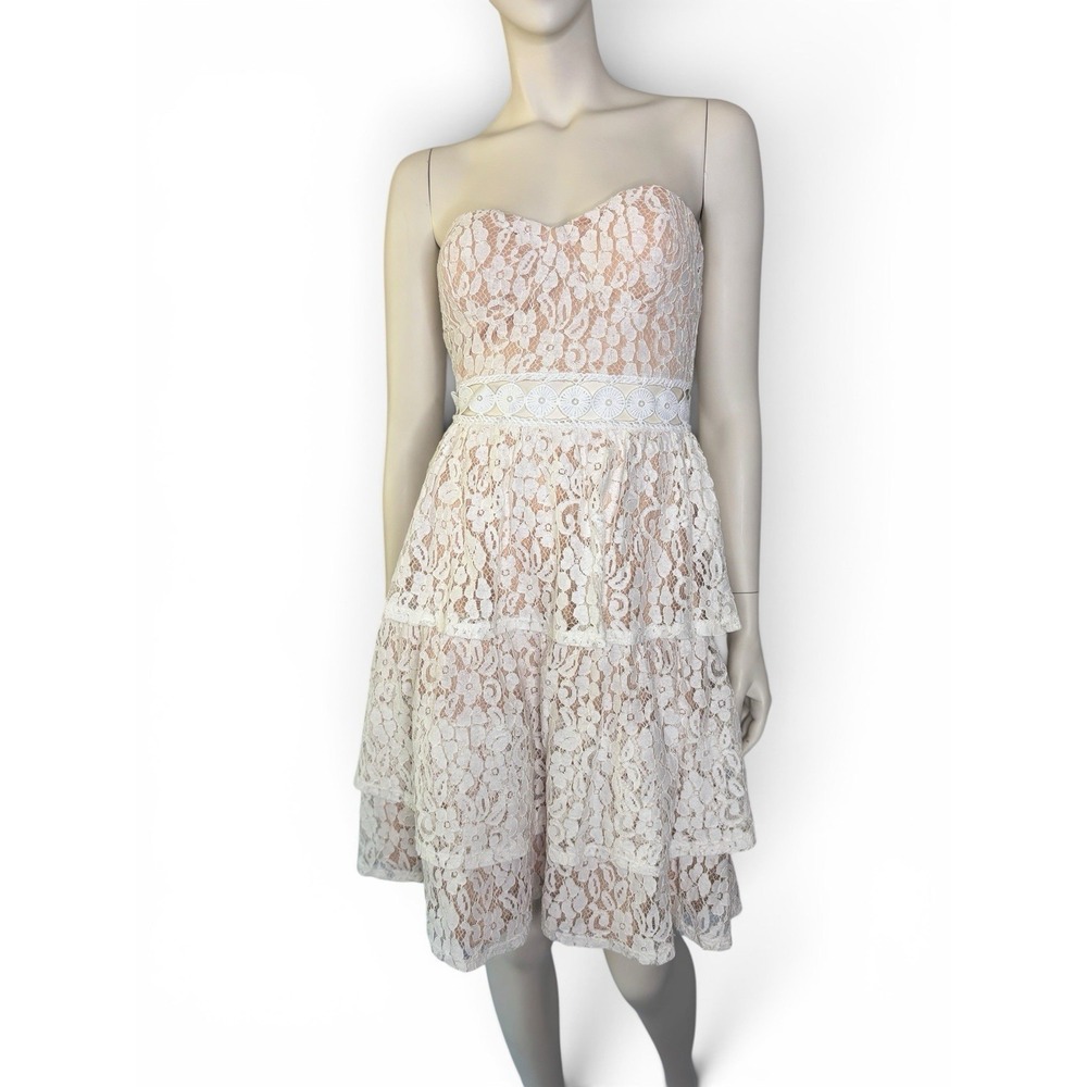 Lulus Ivory Lace Strapless  Midi Dress~Sz XS‎